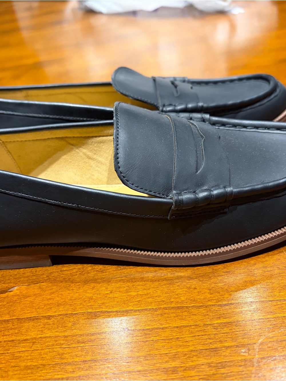 Womens J Crew Black Leather Slip-On Penny Loafers